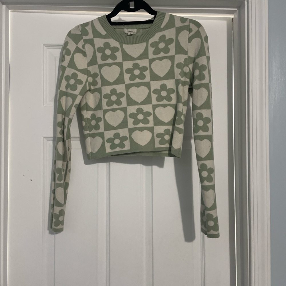 Debut Green and Cream Patterned Sweater